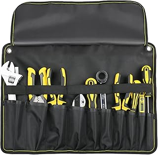 AIBAOBAO Tool Roll Bag 10 Pockets, Chisel Screwdriver Roll Tool Bag Pouch Professional Electricians Organizers for Carpenter, Plumbers, Technicians, Painters, Garden, Electricians, Hand Tool, Car