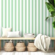 Green and White Striped Peel and Stick Wallpaper 17.3"x80" | Green and White Contact Paper Modern Removable Self-Adhesive Vinyl Striped Wallpaper for Bedroom Bathroom Kitchen