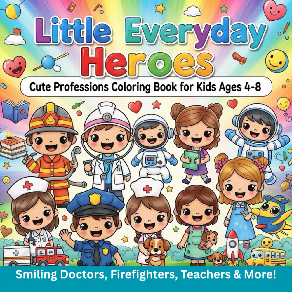 Little Everyday Heroes: Cute Professions Coloring Book for Kids Ages 4-8 – Smiling Doctors, Firefighters, Teachers, Astronauts & More Bold Easy Designs