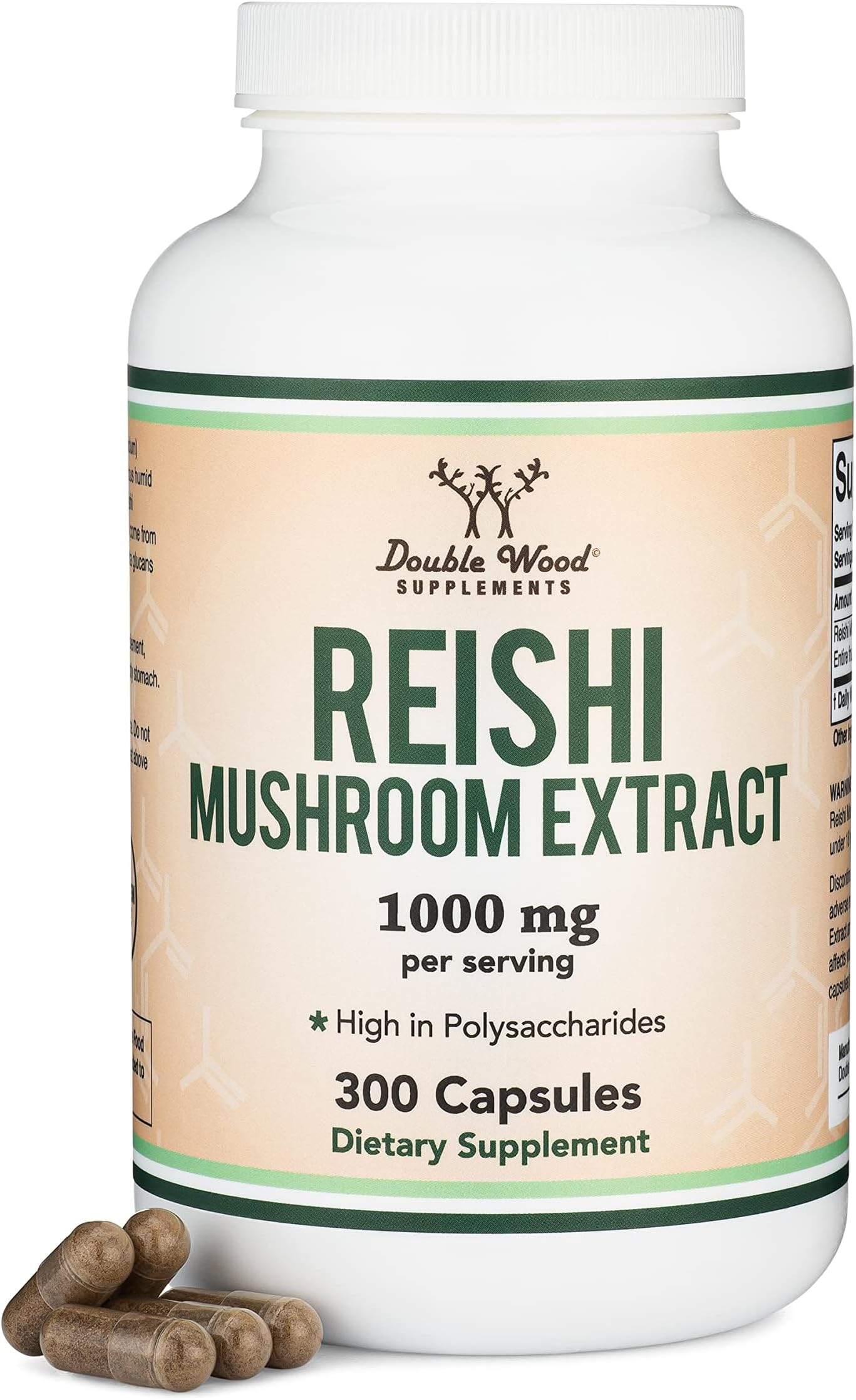 Reishi Mushroom Capsules (4:1 Ganoderma Extract, 1,000mg Red Reishi Powder per Serving) 300 Count, 5 Month Supply, Potent Mushroom Supplement for Immune System Support and Defense by Double Wood