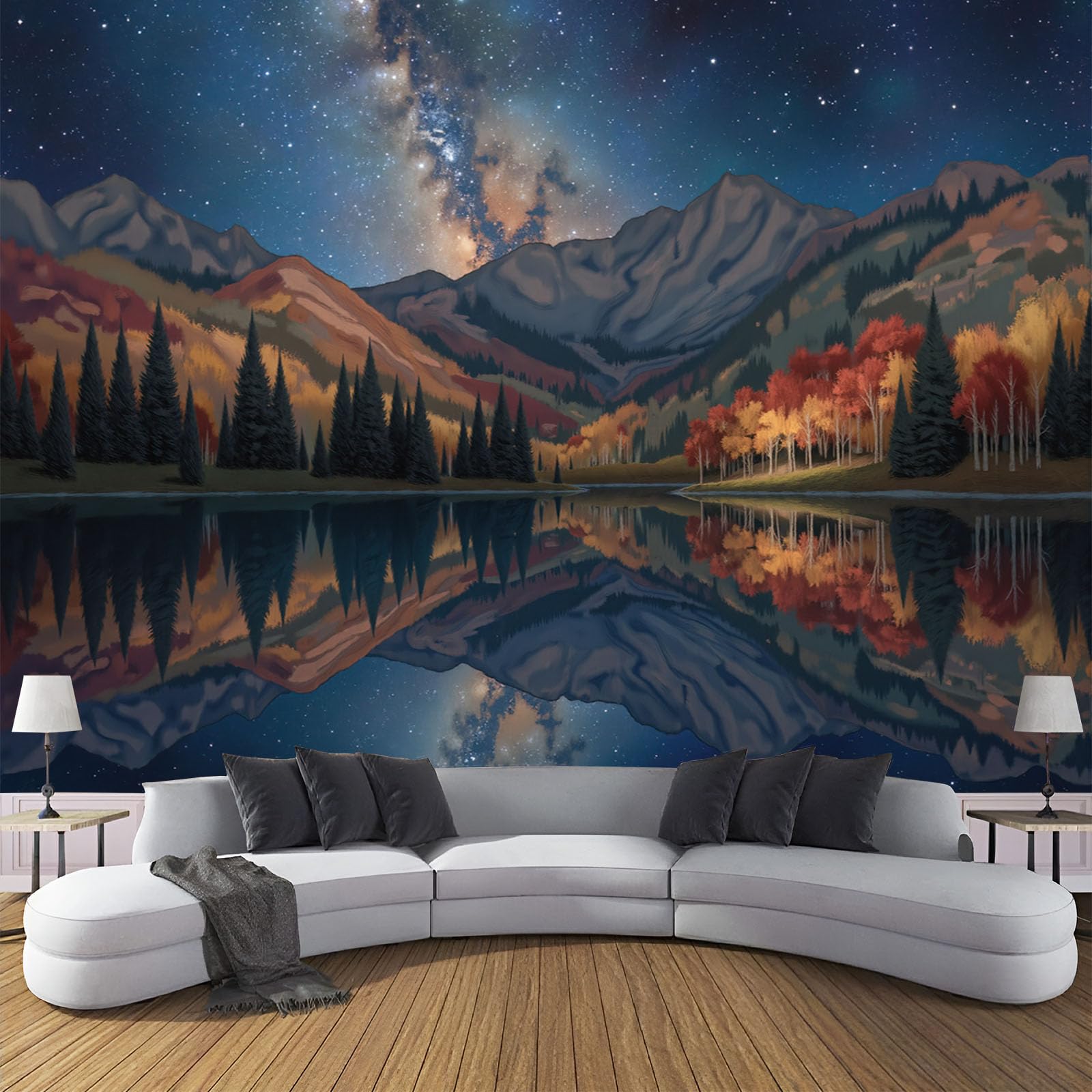 Papier Peint Montagnes Lacs et voûte céleste pour votre chambre