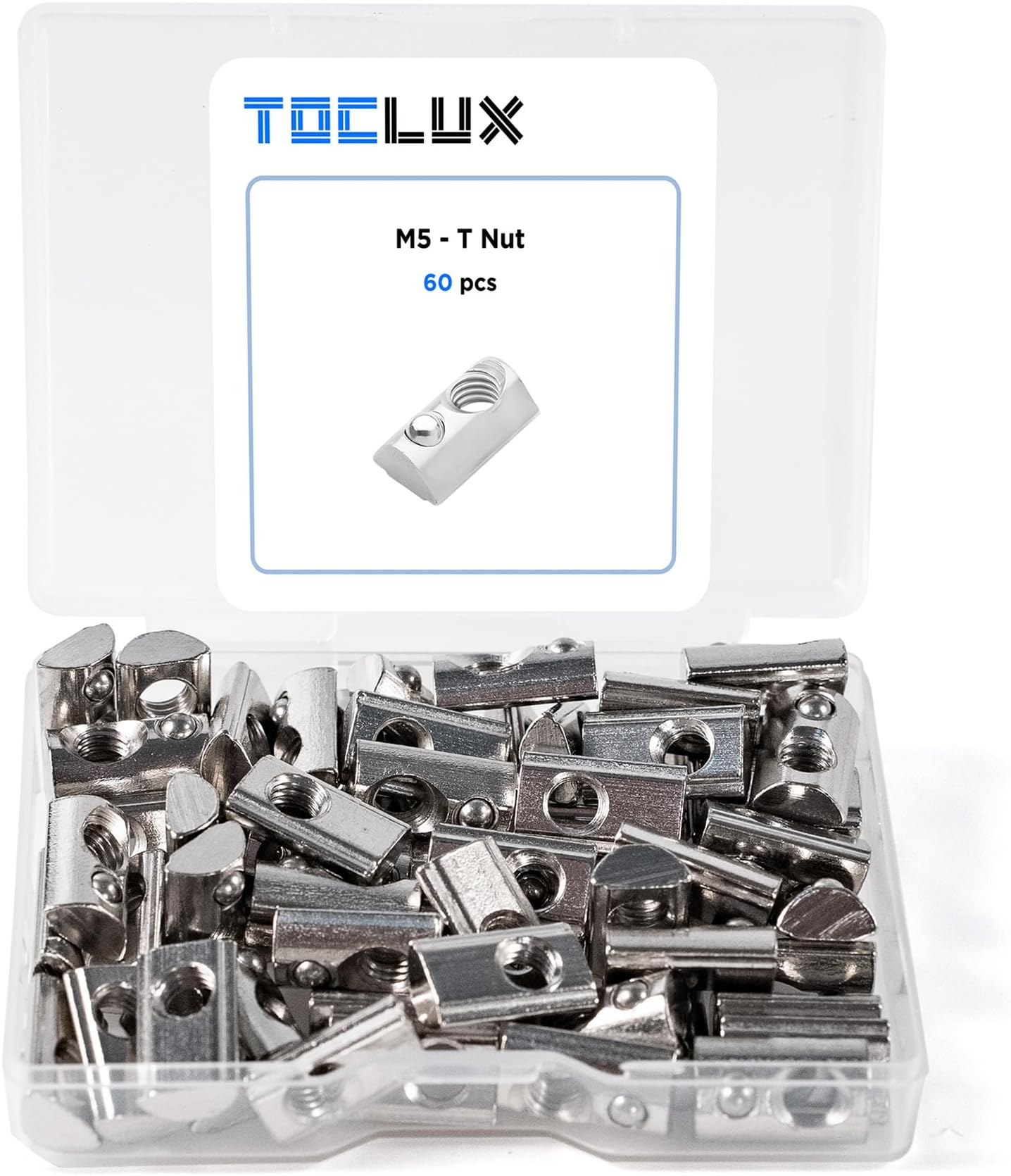 60pcs 2020 Series M5 Drop-in T-Nuts – Carbon Steel Spring Loaded T Nuts for 6mm T Slot Aluminum Extrusion, Anti-Rust Nickel Plated Accessories for 20 Series Extruded Aluminum Rail