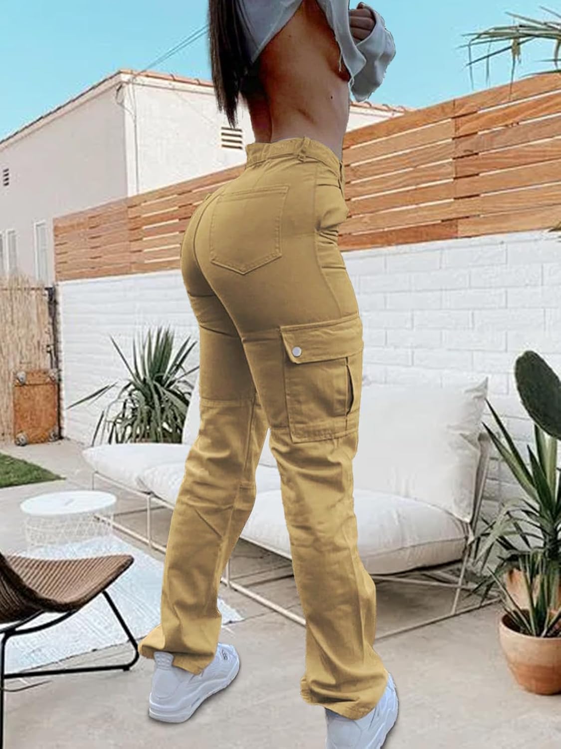 Cargo Pants for Women High Waisted Casual Pants Work Pants Baggy Stretchy Straight Leg Pants - Image 4