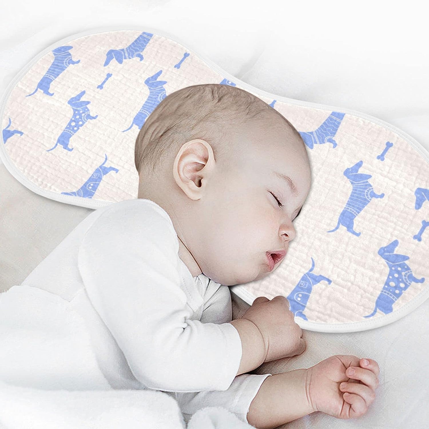 Cute Dachshund Dog and Bone Pattern Muslin Burp Cloths for Baby 4 Pack 100% Cotton Baby Washcloths Bibs for Boy Girl
