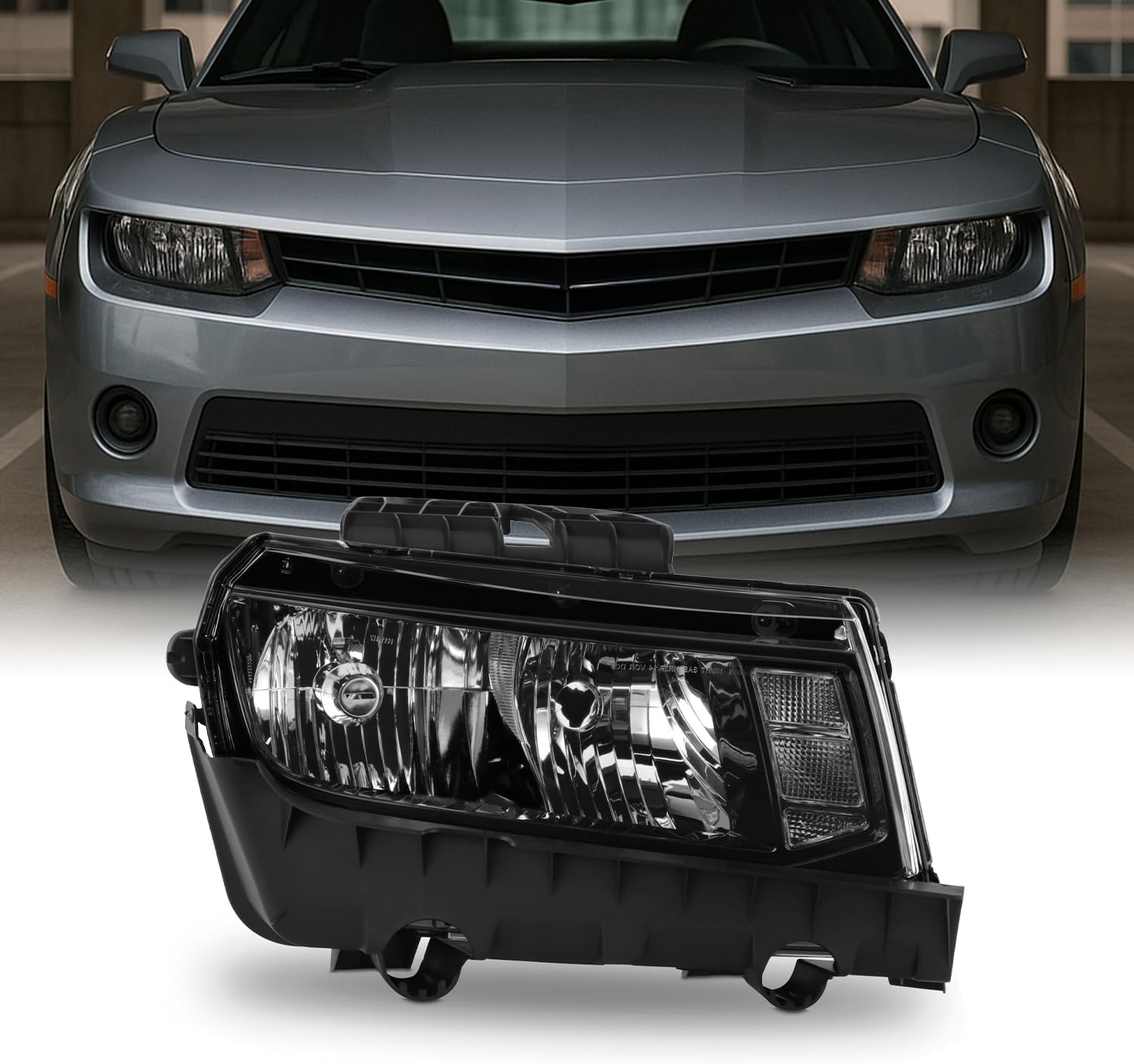 AKKON - Fits 2014-2015 Chevy Camaro [Halogen Type] Black Headlight Headlamp Passenger Right Side Replacement