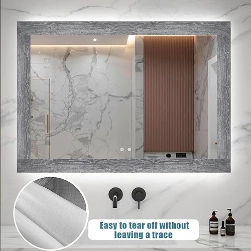 Vista 17 de YESUS Marco de papel tapiz 3D de grano de madera gris oscuro de 3.93 pies (32.8 ft), extraíble, PVC, impermeable, para despegar y pegar, adhesivo