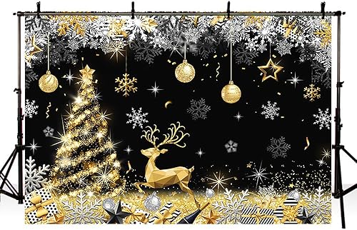 Miniatura 4 de AIBIIN Telón de fondo de Navidad de invierno de 7 x 5 pies para fotografía, campana dorada, copos de nieve, árbol de Navidad, renos, fotografía,