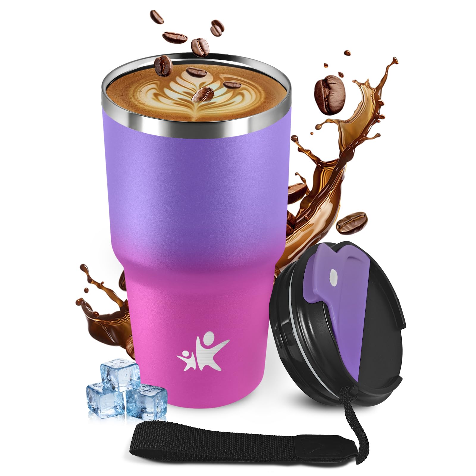 KollyKolla Kaffeebecher 600ml, Auslaufsicher Thermobecher mit Deckel, Kaffeebecher to Go, BPA-frei, Doppelwandig Travel Mug, BPA-frei, Isolierbecher für Radfahren, Mädchen, Sprudel, Camping, Gym