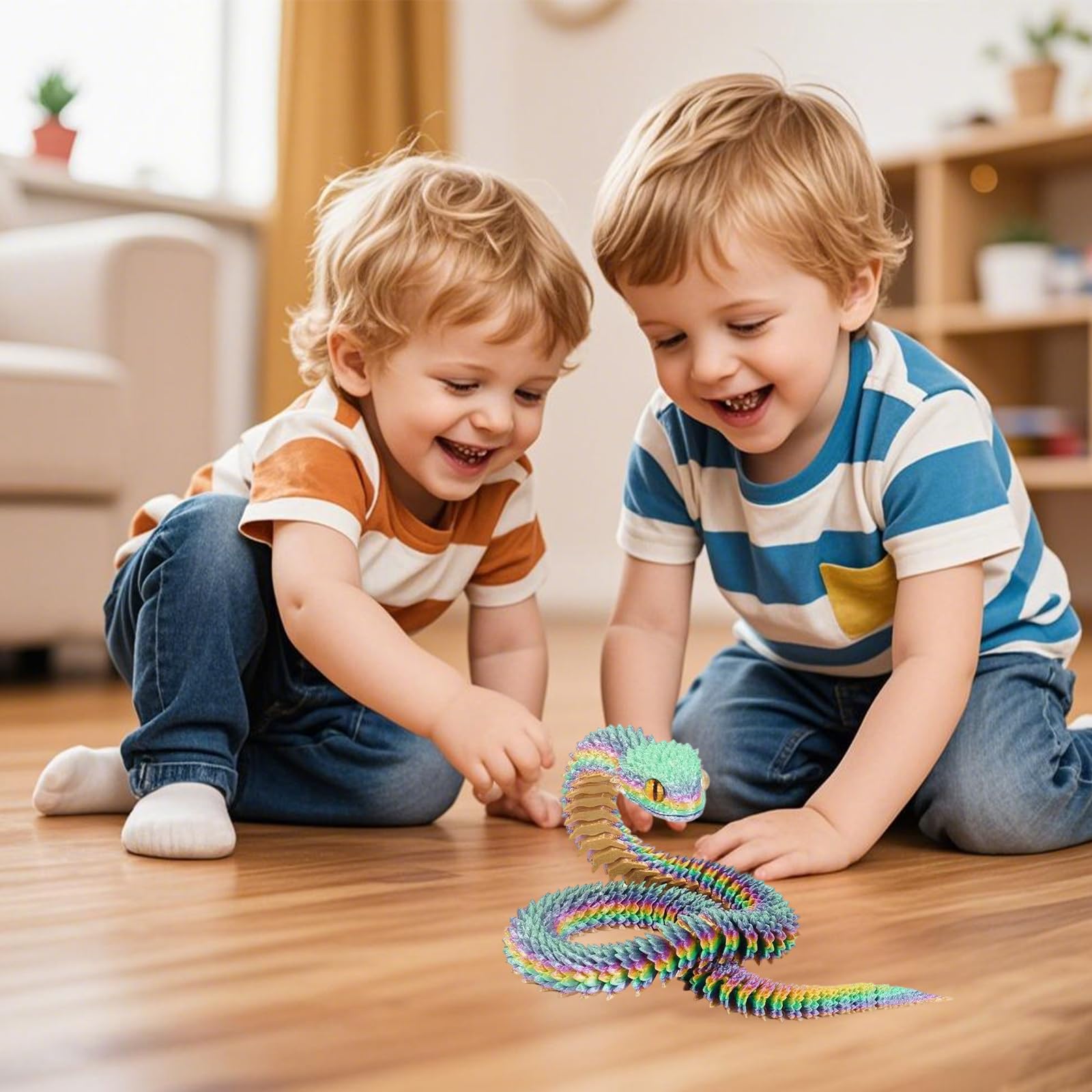 Joycabin 3D Gedruckte Schlange Spielzeug, 60cm Flexible Schlangen Fidget Toys, Schlangen Modell, 3D Gedruckte Tiere Spielzeug für Kinder Geschenke Schreibtisch Wohnkultur (Rainbow) - 5