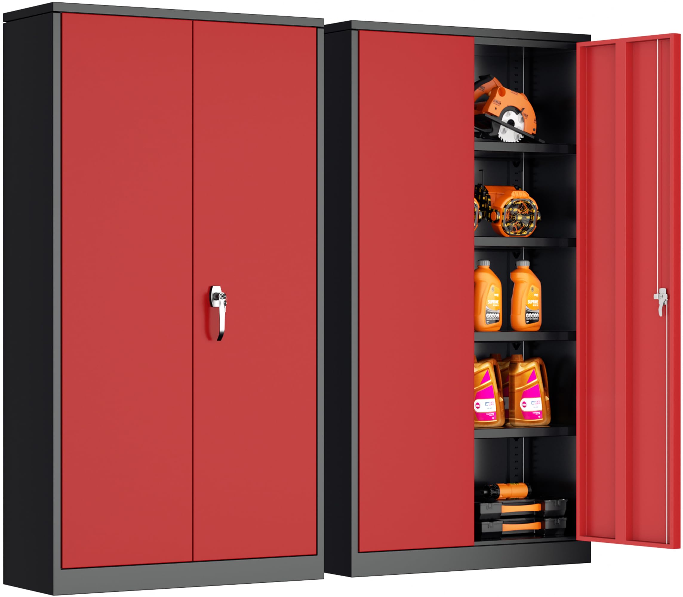 INTERGREAT Metal Storage Cabinet,72" Steel Lockable File Cabinet with Locking Doors and Adjustable Shelves,Locking Tool Cabinets for Office,Home,Garage,Gym,School (Black Red)