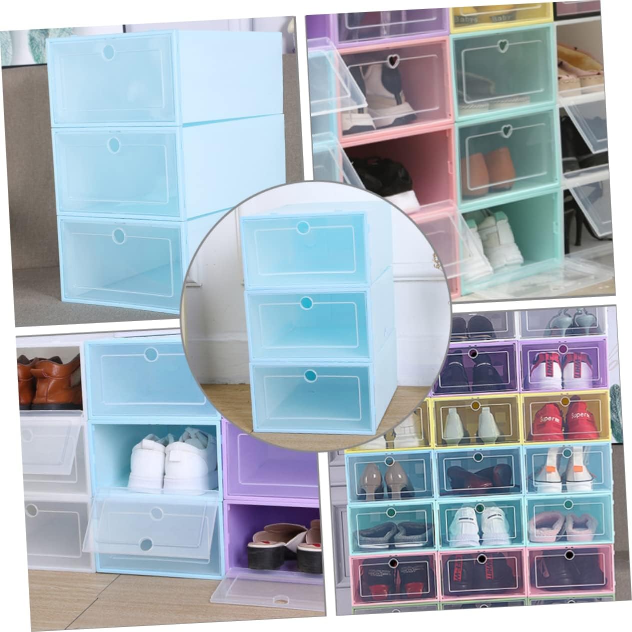 Ipetboom 6pcs Transparent Drawer Type Shoe Boxes Stackable Organizer with Window for Men Dustproof Plastic Container for Shoes and Accessories Storage