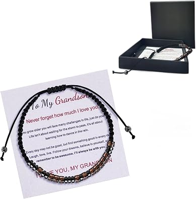 Inspirational Morse Code Bracelets for Women Men Funny Gifts Bracelets Secret Message Obsidian Beads Handmade Woven Jewelry Birthday Gifts for Friend Gifts