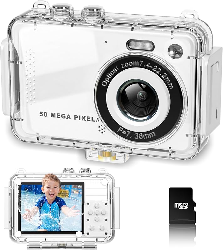 MOMILLA Kids Underwater Camera with Waterproof Case, 4K Digital Camera | 50MP Photos, 16X Digital Zoom Autofocus for Swimming, Travel, Outdoor, Birthday Gifts for 5-16 Year Old Boys Girls