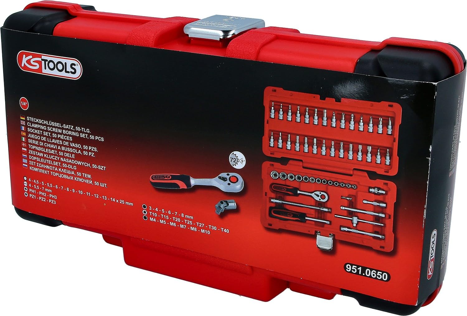 KS Tools 951.0650 Juego de llaves de vaso de 1/4", 50 pzs | 50 piezas, Flank Traction