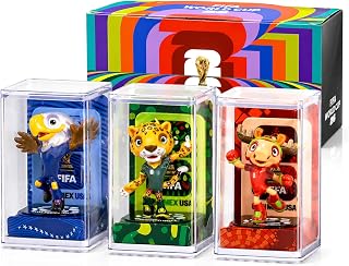 FIFA World Cup 26 Official Licensed 3 Pack Mascot- Clutch, Maple & Zayu, 4" Collectible Vinyl Figure Display Statue Set with Acrylic Case, Personalized Gift for Soccer Fans & Collectors (4 inch)