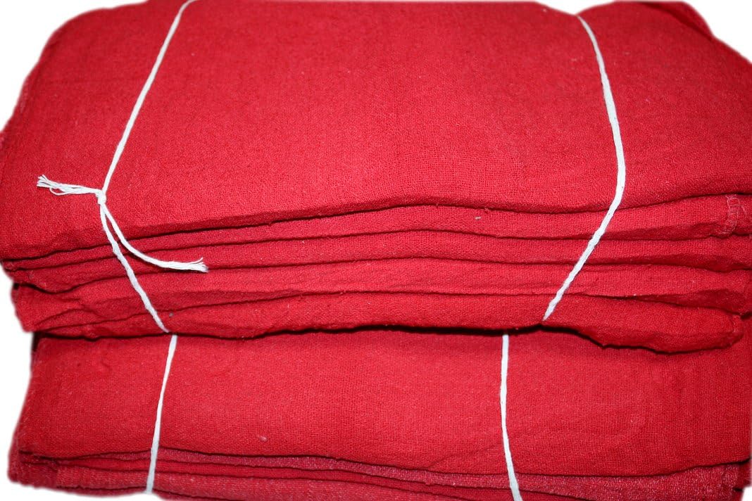 Atlas Towels Red Shop Towels - (Pack of 200) - Size 13 x 13 Inches - Commercial Grade - Reusable, Washable, 100% Cotton Cleaning Cloths - Perfect Rags for Mechanic, Garage, Shops and Bar Mop