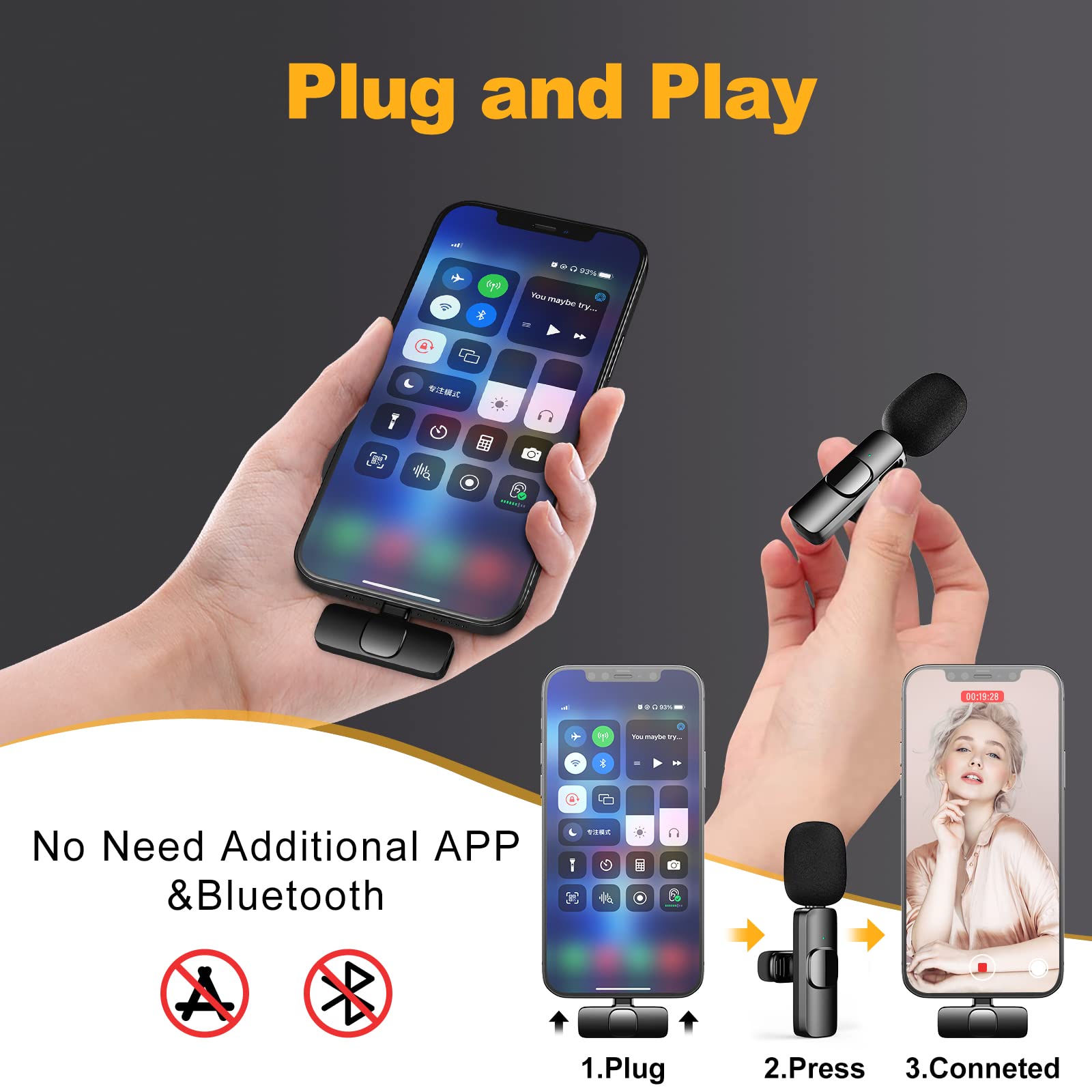 Micro Cravate Sans Fil EVARY 2.4GHz - Pour IPhone, Android, Caméra, Streaming