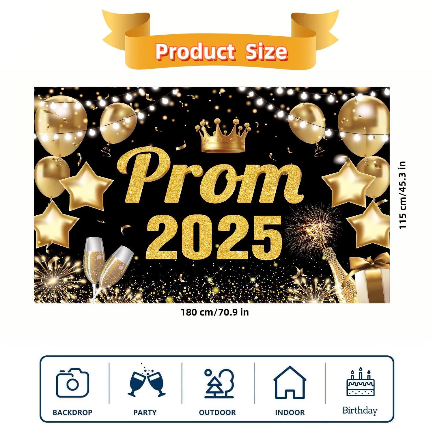 Large Graduation Decorations Prom Banner 2025, Class of 2025 Black and Gold Graduation Backdrop - Image 3
