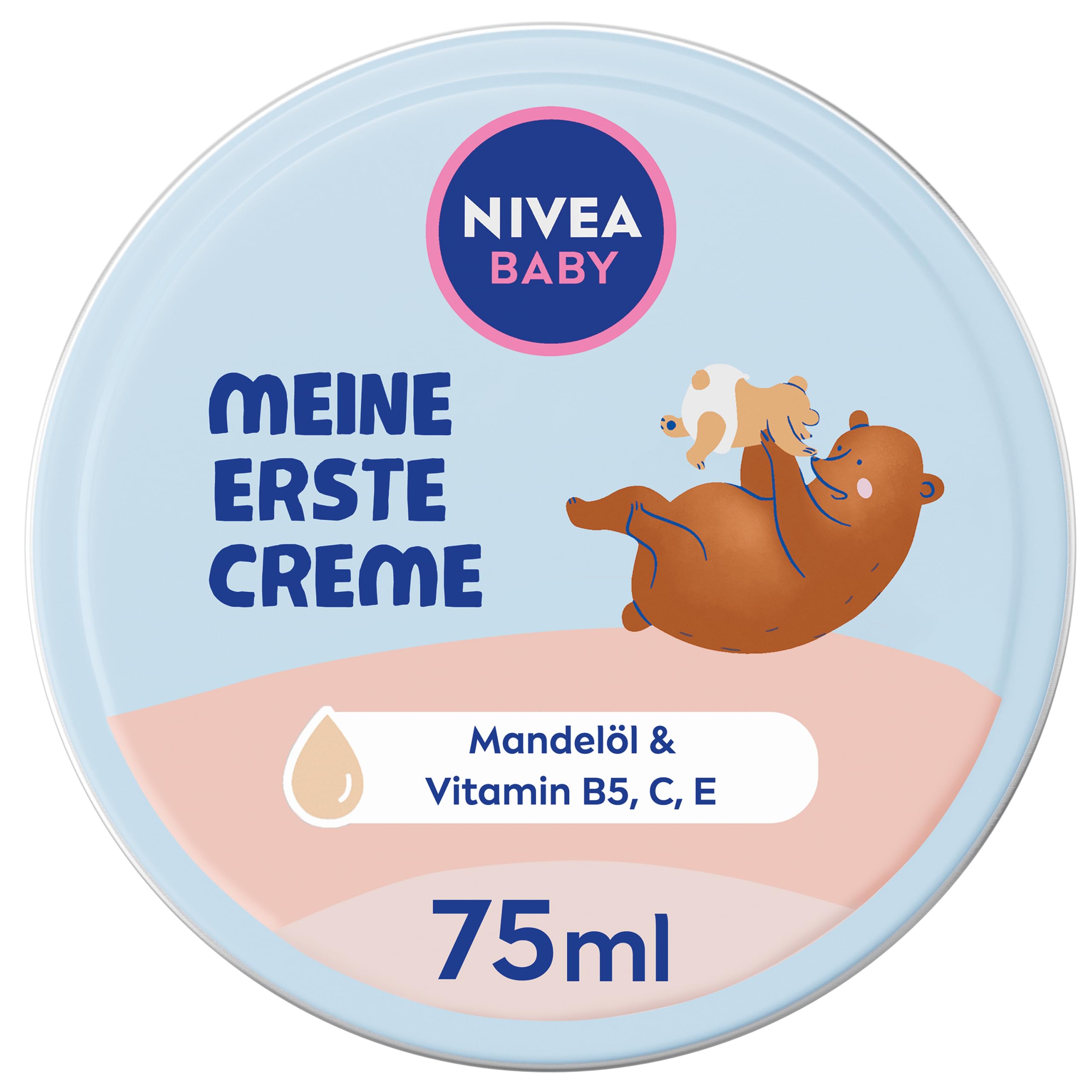NIVEA BABY Meine erste Creme, vegane und hypoallergene Hautcreme, feuchtigkeitsspendende Creme für Babys mit Mandelöl & Vitaminen, Babypflege ohne Mikroplastik und Parabene (75 ml)