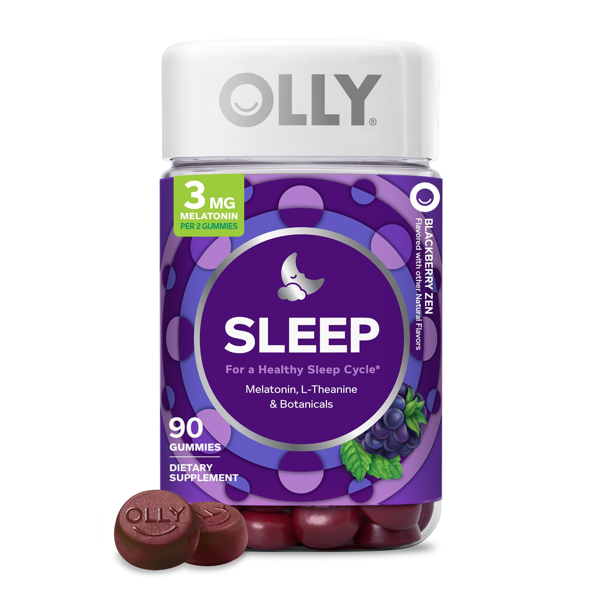 OLLY Sleep Gummy, 3mg Melatonin, L-Theanine, Chamomile, Lemon Balm, Sleep Aid, BlackBerry, 90 Count