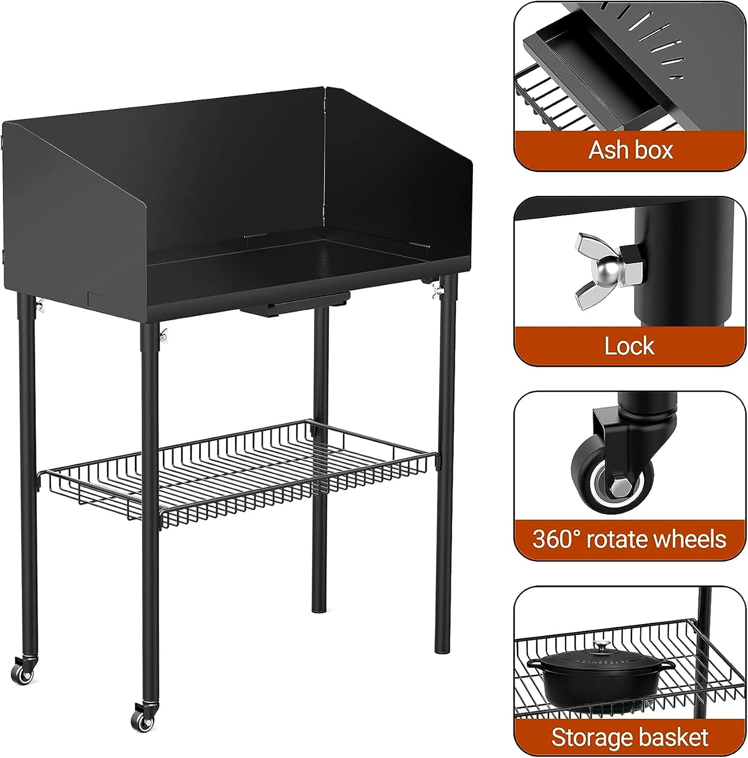 onlyfire Outdoor Camp Cooking Table for Dutch Ovens and Food Preparation, Collapsible Grill Table Camping Kitchen Station with Side Windscreen & Storage Basket for Backyard BBQ Picnic RV