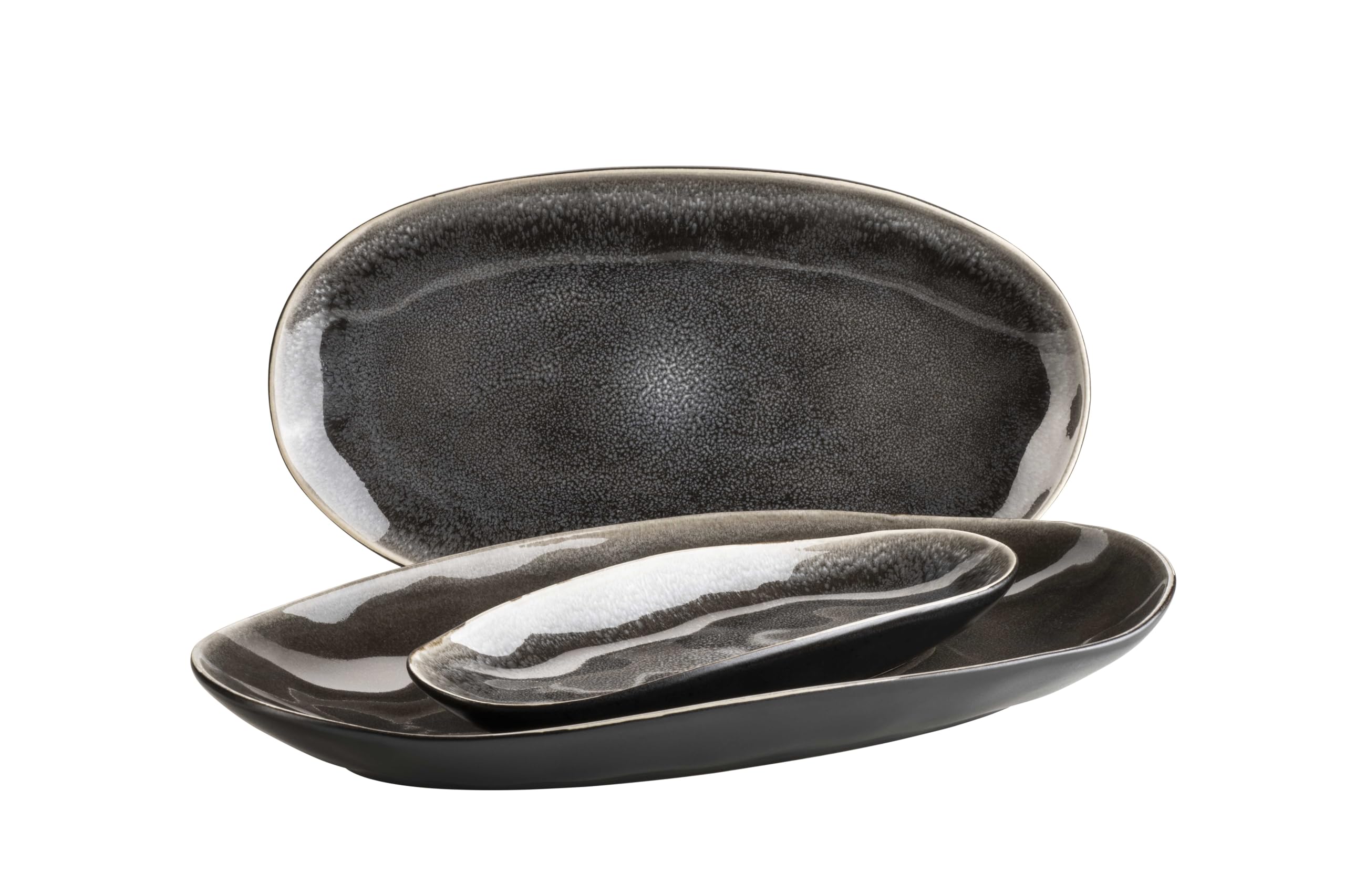 MÄSER 934070 seria Niara Organic, nowoczesny zestaw płyt dla 4 osób w ekscytującym stylu vintage, 3-częściowy zestaw płyt ze specjalną kombinacją glazury w kolorze czarnym i brązowym, kamionka
