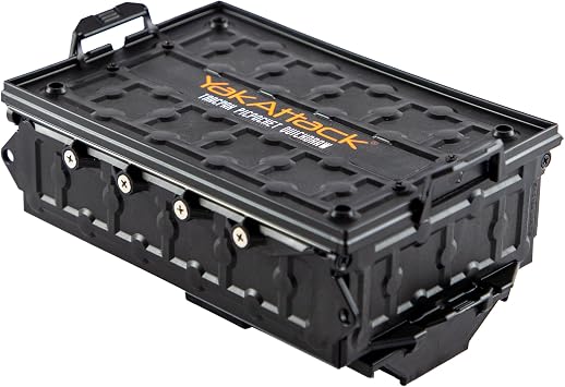YakAttack TracPak with PicPocket QuickDraw - Black | Track Mount Storage Box with Spring-Loaded Lid | Quick Release Base & Labels Included | Vertical or Horizontal Mount | Made in USA