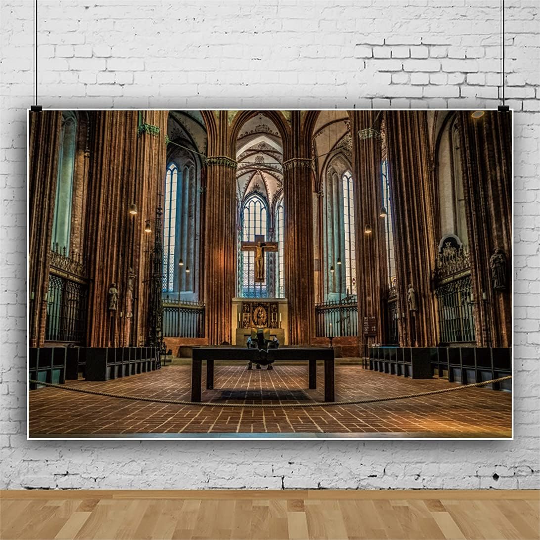 Yeele 5x4ft Luxury Church Western Backdrop Italy Palace Mediaeval Church Column Holland Background for Photography Cross Prayer Party Photo Backdrop Portrait Props Wall Art Decor Wallpaper