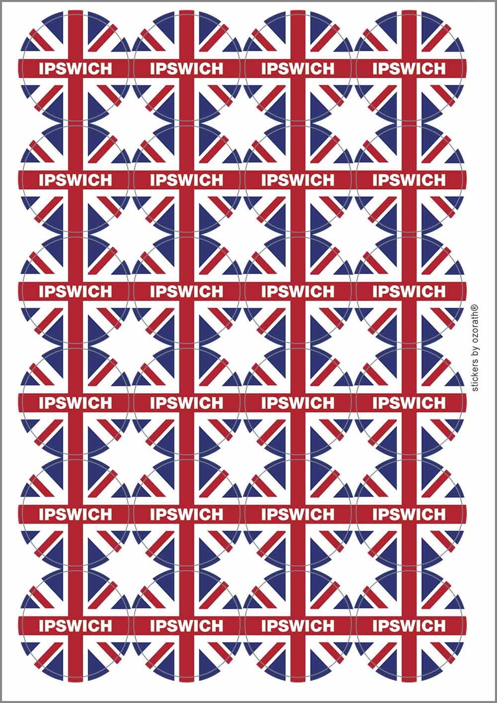Ozorath Multicolor Ipswich Union Jack Circular Matt Paper Stickers A4 Sheet Of 24 (Each Sticker Is 45Mm Diameter)
