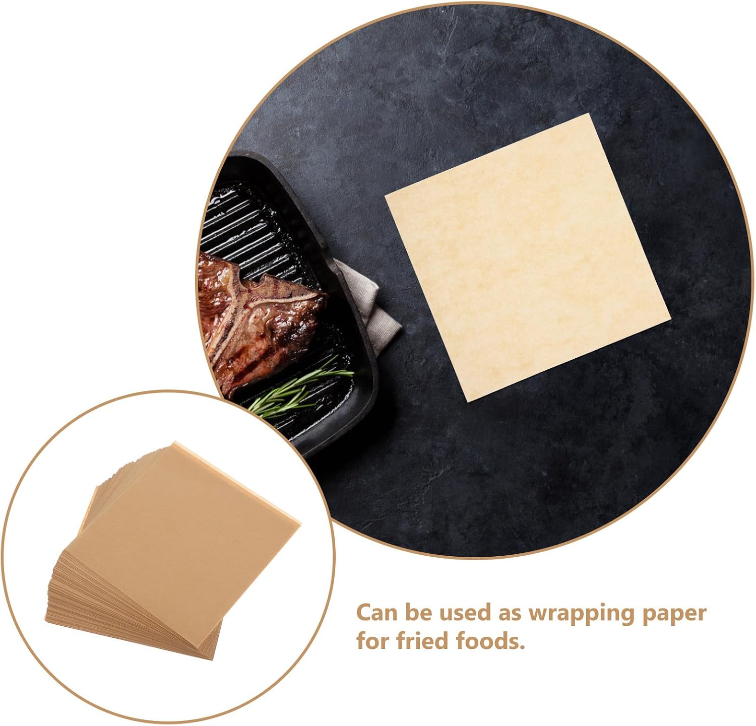 Oil Absorbing Baking Parchment Paper 15x15cm Unbleached Kraft Paper 500 Sheets Heat Resistant Food Wrapping for Fried Snacks and Kitchen Use