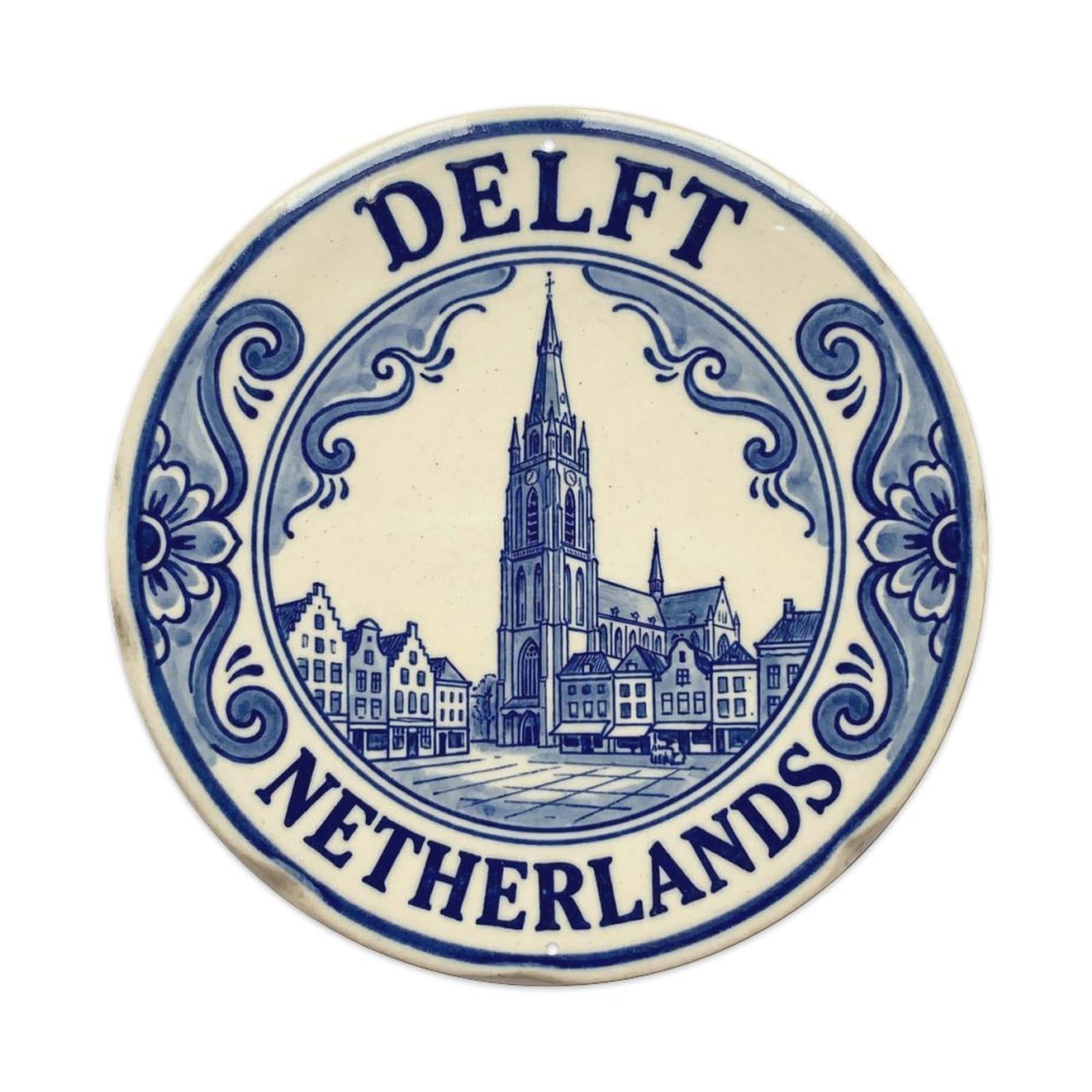 Netherlands Delft Travel Circle Vintage Metal Tin Sign Plaque Wall Decor for Cafe, Club Bar, Office, Garden Metal Poster 8x8Inch
