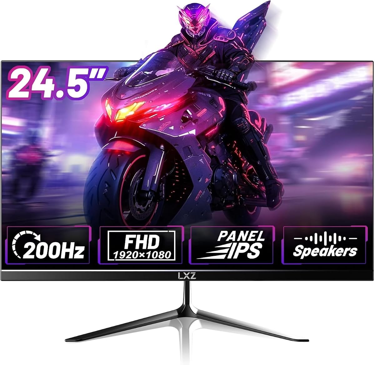 LXZ Gaming Monitor 24.5 Inch, 200Hz Monitor FHD 1080P Frameless IPS Display with Eye Care, DP/HDMI, Wall Mount Compatible - Black