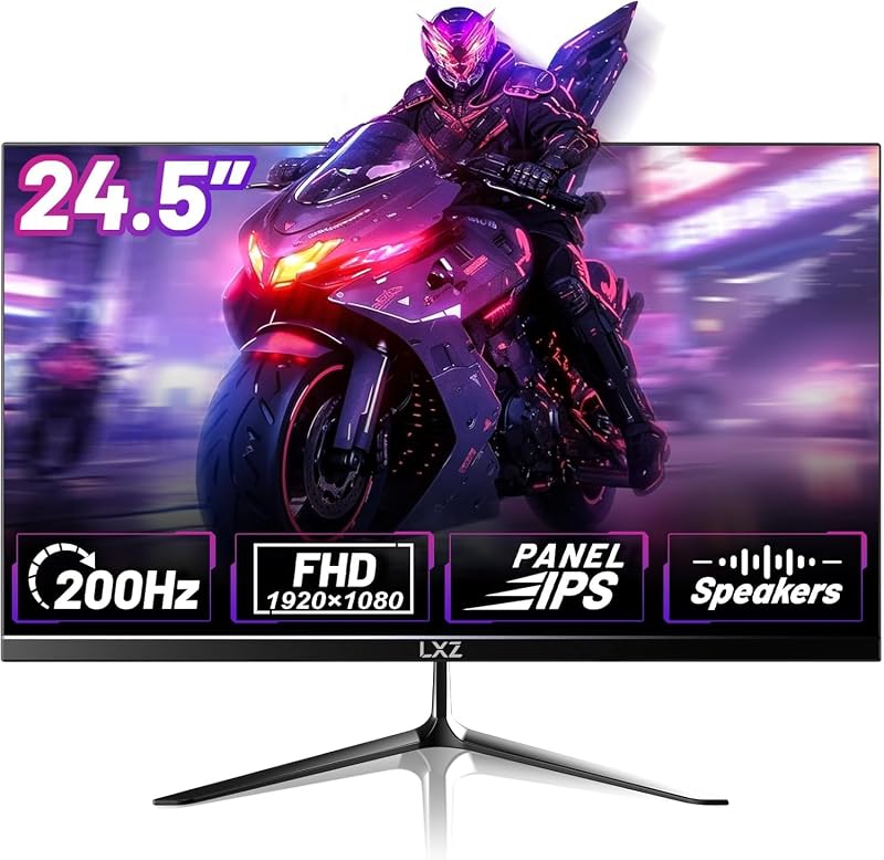 LXZ Gaming Monitor 24.5 Inch, 200Hz Monitor FHD 1080P Frameless IPS Display with Eye Care, DP/HDMI, Wall Mount Compatible - Black