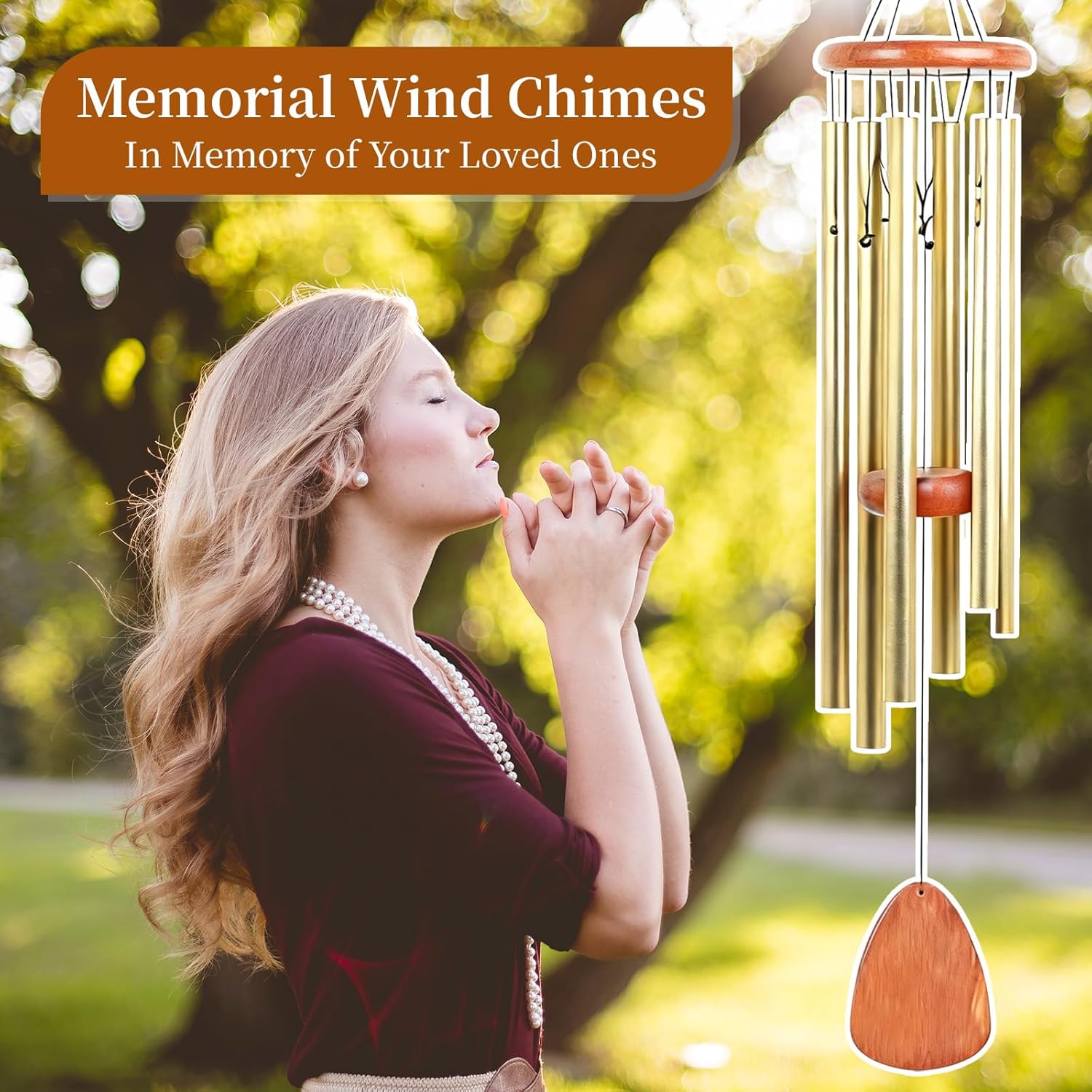 26 Inch Wind Chimes for Outside Deep Tone, Aluminum Memorial Wind Chime, Sympathy Wind Chimes for Loss of Loved One, Memorial Gifts, Outdoor Patio Garden Home Decoration - Gold - Image 4