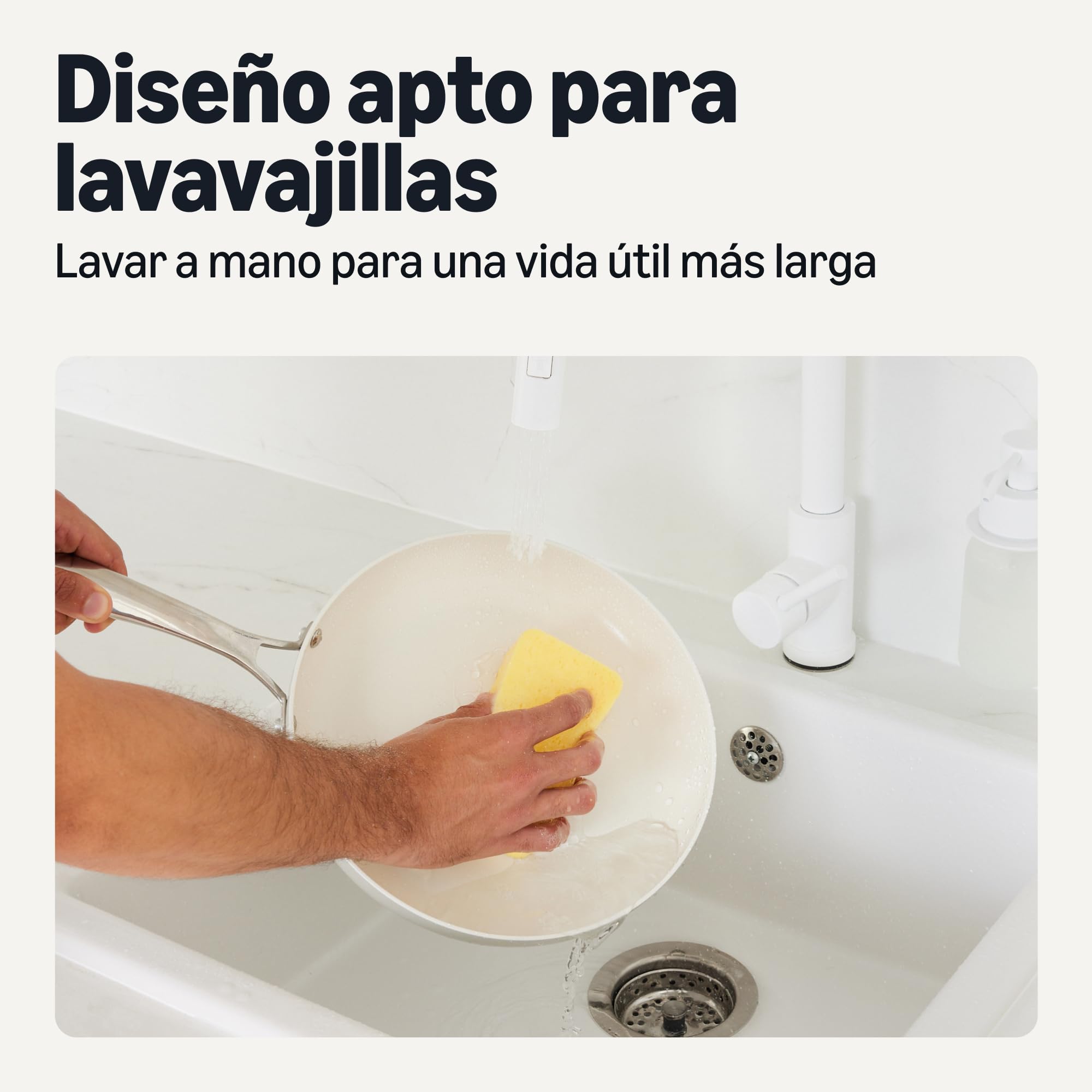 Amazon Basics Batería de Cocina Antiadherente de Cerámica, Juego de 3 Sartenes, Compatibles con Todo Tipo de Fuegos, Aptas para Lavavajillas, Marfil