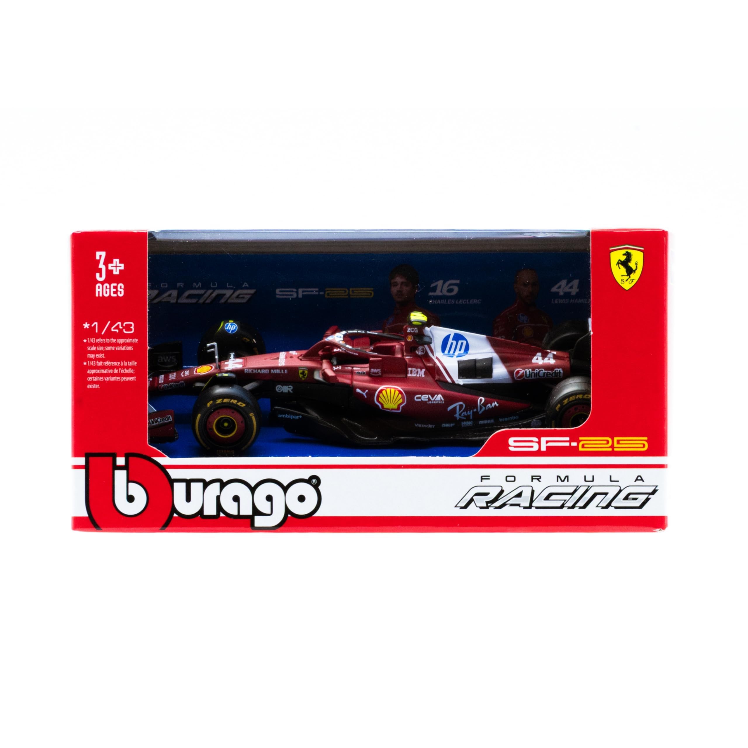 Bburago Ferrari SF-25 F1 2025#44 Hamilton Diecast Model Car 1:43 Detailed Miniature Formula One Vehicle Officially Licensed