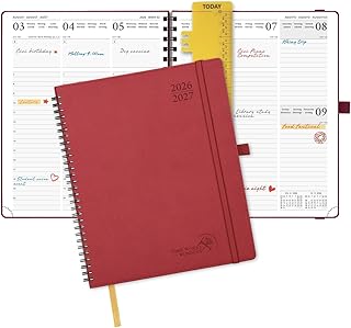 POPRUN Kalender 2026 2027 Wochenplaner (Aug.2026-Dez.2027) Ringbuch mit Softcover, ca. A4 (26,5 x 21,5 cm), 17-Monate-Terminplaner 1 Woche 2 Seite (Burgund)