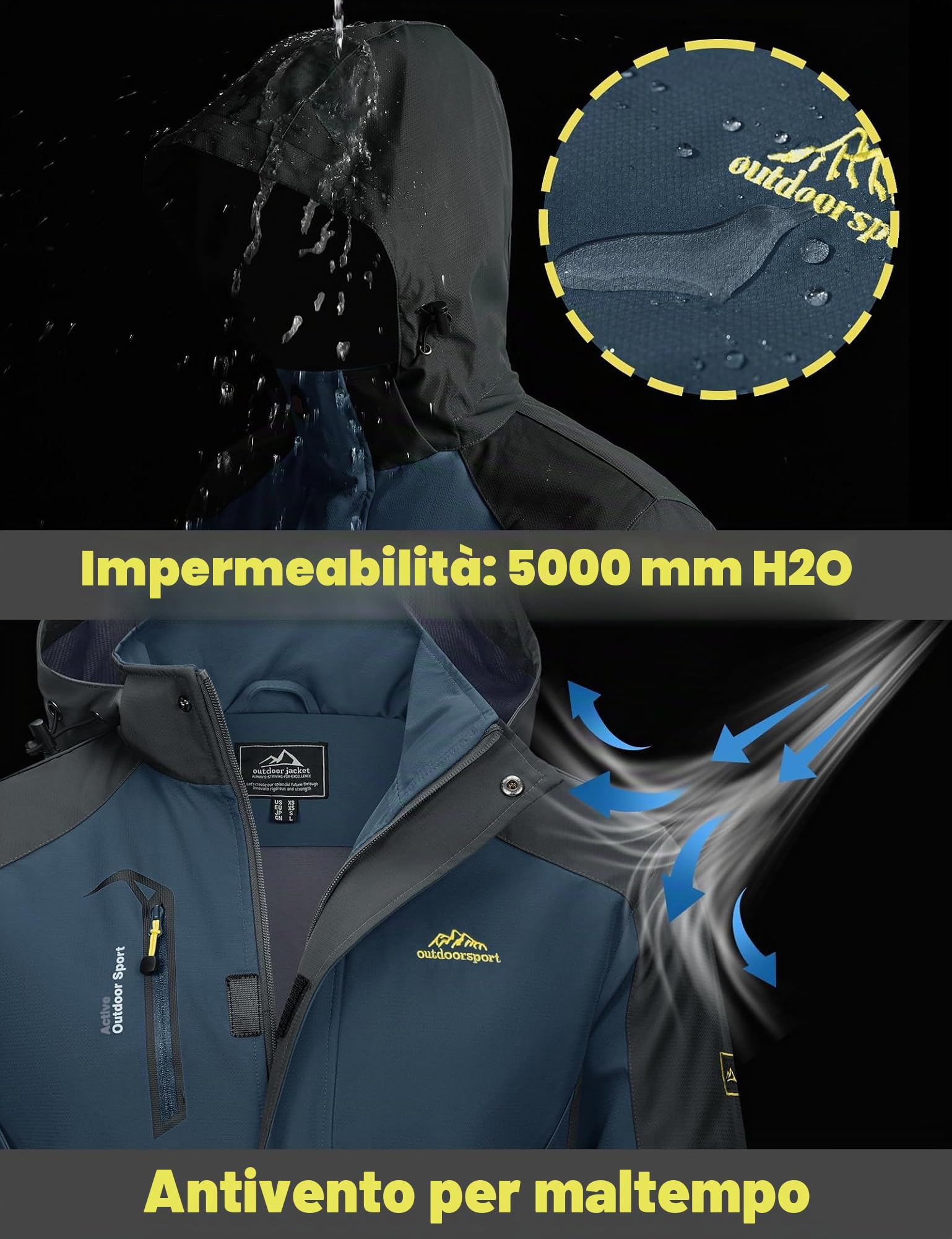 TACVASEN Giacca da Uomo di Transizione Jacket da Trekking Impermeabile Traspirante Outdoor