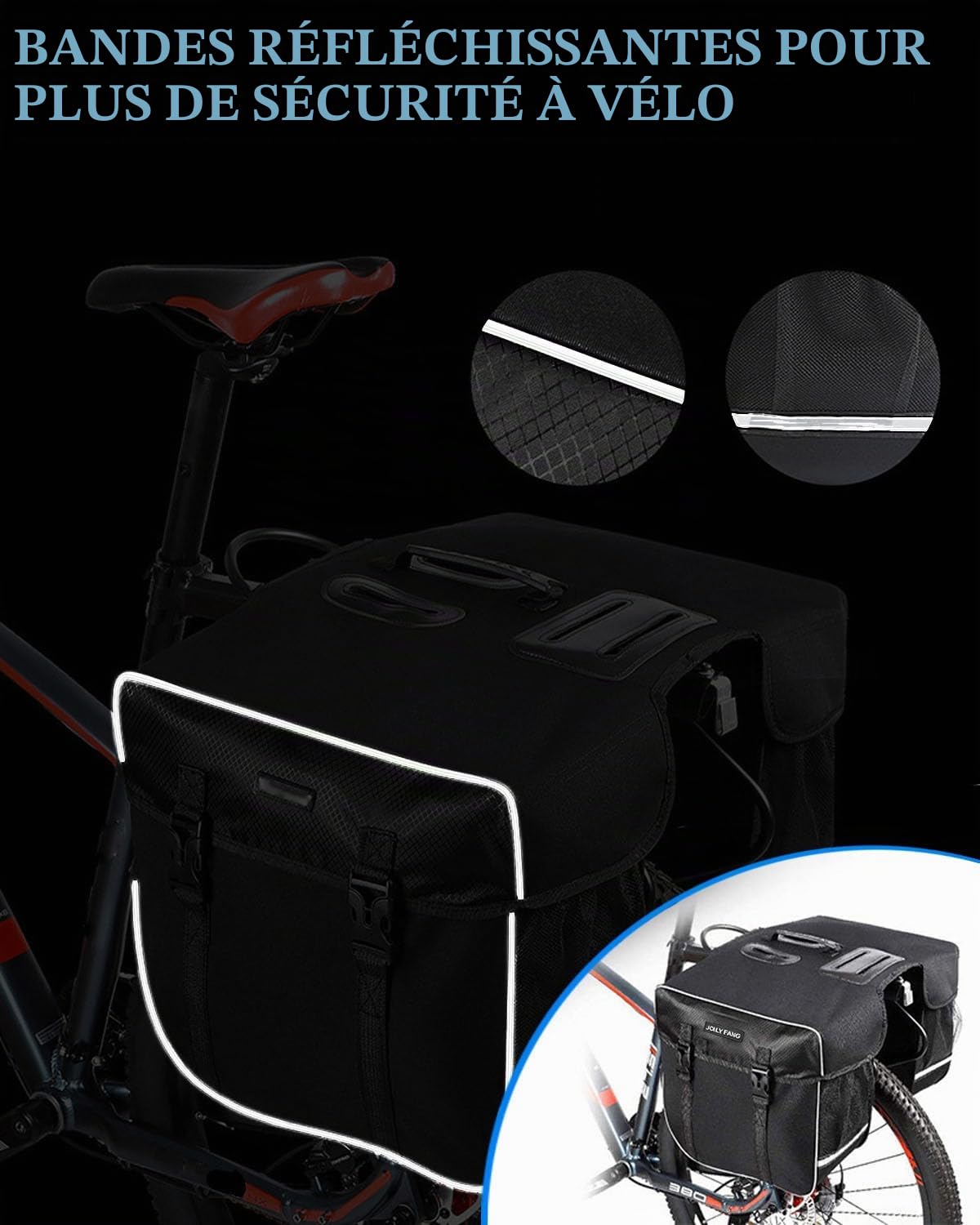 Sacoche de Vélo Porte Bagage, 30L Sac de Vélo Double Arrière avec Housse de Pluie