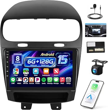 [8 Core 6G+128G] Android 15 Car Radio for Dodge Journey 2011-2019 for Fiat Freemont 2012-2014,9" Touchscreen Car Stereo with Wireless CarPlay Andriod Auto,Bluetooth,GPS,WiFi,FM/RDS,DSP+Backup Camera