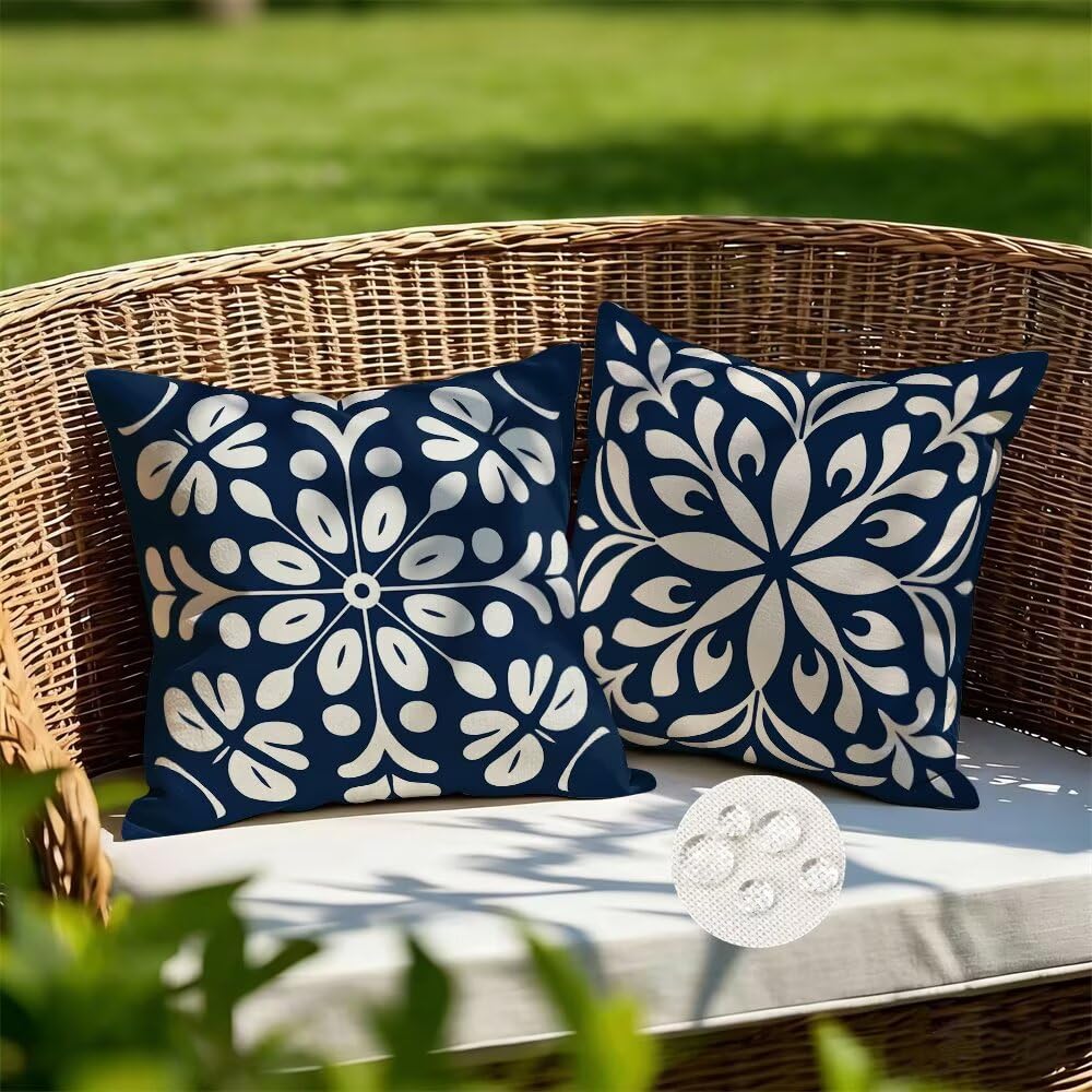 Federe Cuscini da Esterno Impermeabili 65x65 Blu Intenso Copri Cuscini per Divano Boho Federa Cuscino Moderno Decorativi Copricuscini per Divano Giardino Patio Soggiorno Copricuscino Set di 2 (IU269)