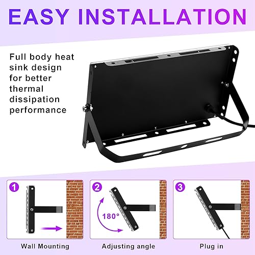 Miniatura 3 de VIHOSE 4 luces LED negras de 100 W para fiesta brillante, IP65, impermeable, luz negra con enchufe e interruptor para luz negra, póster