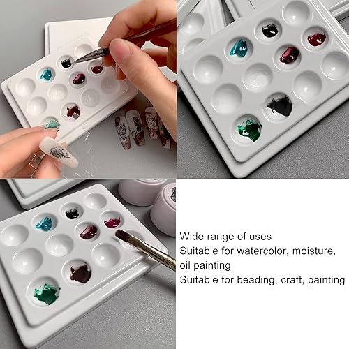 Miniatura 3 de Paleta de pintura de porcelana, suave y reutilizable de 12 pocillos, paleta de pintura de acuarela de color blanco puro con cubierta para artistas