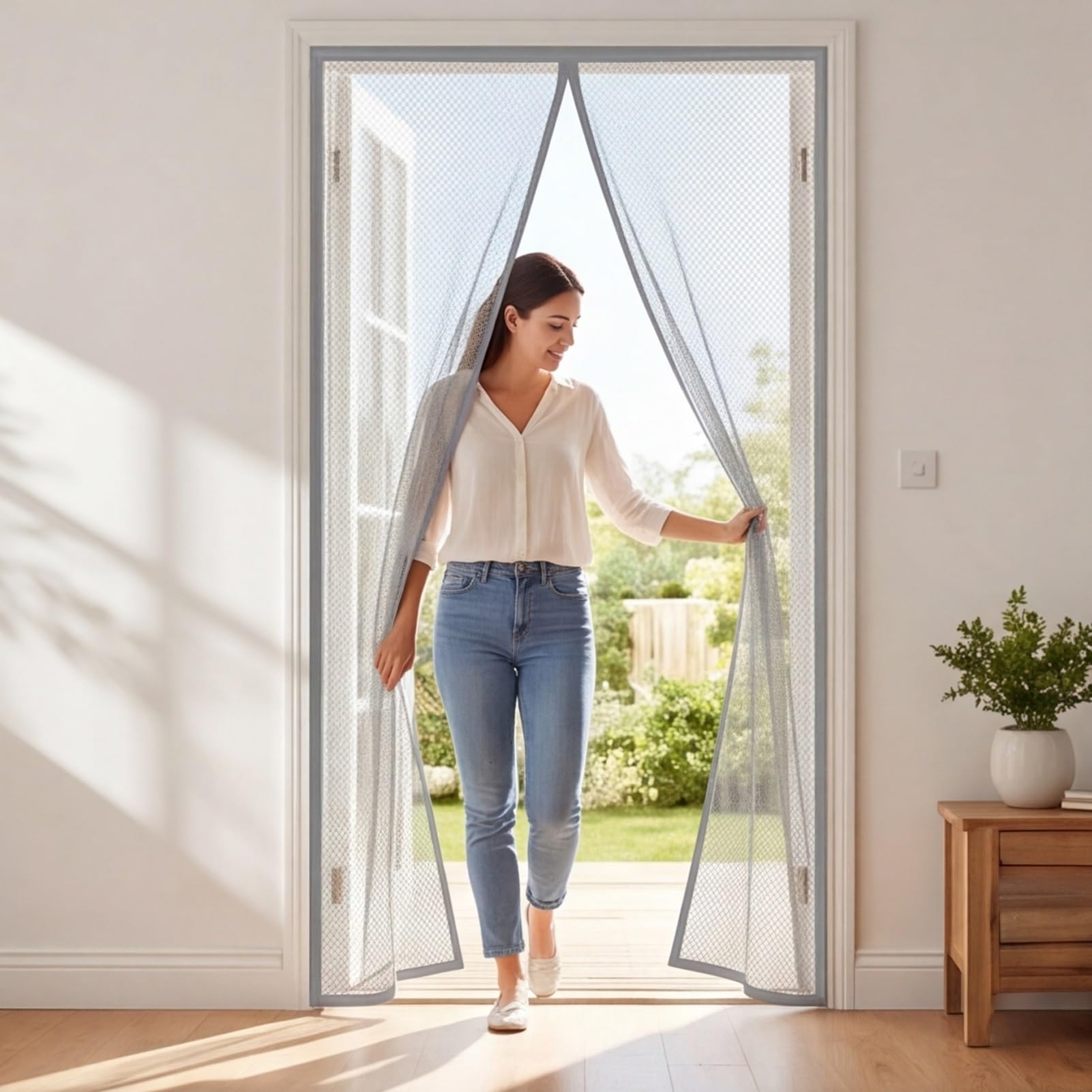 Yxrs Grey Fly Screens Doors 243 X 209 Cm Frame Hook & Loop Hundreds Of Sizes Fly Nets For Doors Keep Bugs Out & Lets Fresh Air In Easy To Install Without Drilling,