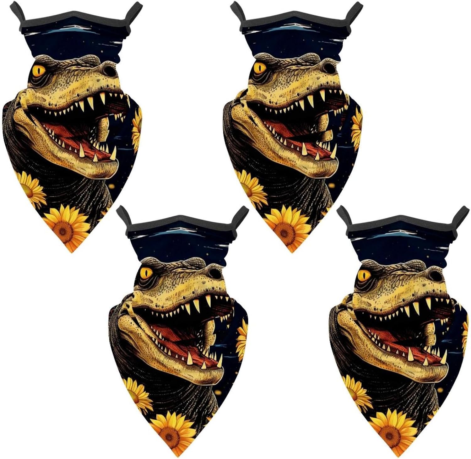 4 Pack Crocodile Starry Sunflower Fishing Neck Gaiter - UV Face Mask Sun Protection for Men & Women