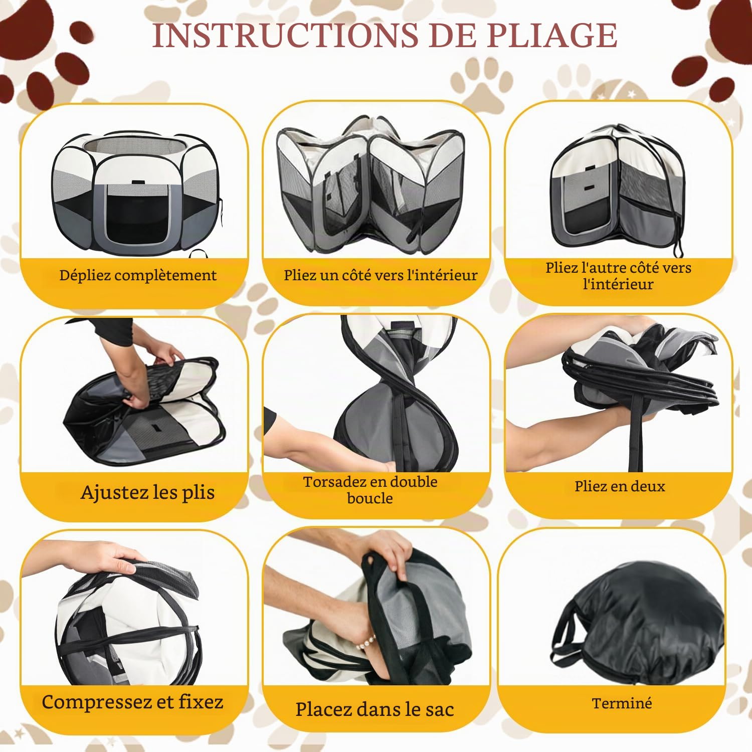 Parc pour Chien Pliable 105 x 105 x 60 cm Enclos Chien Portable | Enclos Lapin Aérée, Parc Chiot, Destinée au Repos et Aux Activités en Intérieur et en Extérieur des Chiens Chats et Lapins