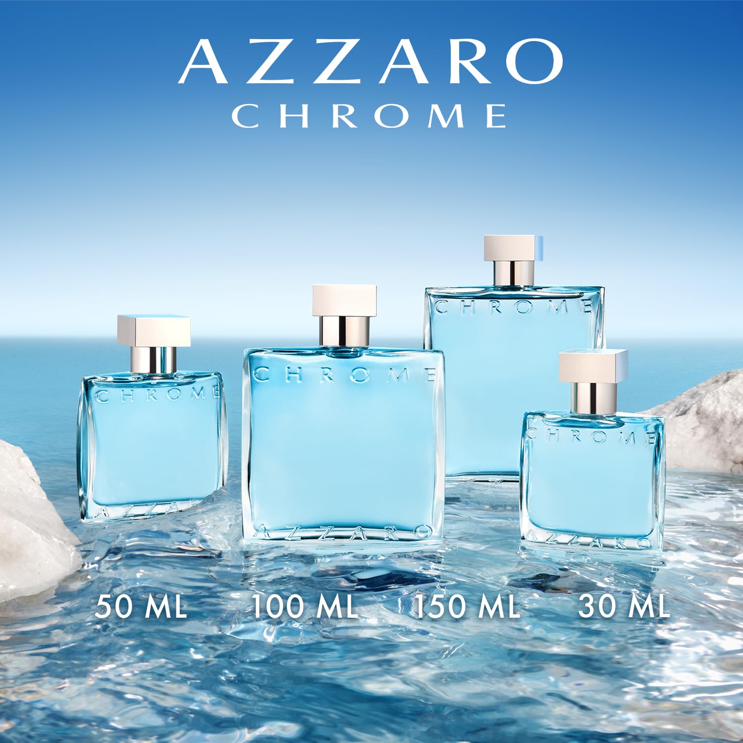 Azzaro Chrome Eau de Toilette, frischer und aquatischer Herrenduft, zitrisch-marines Parfüm mit umhüllender Leichtigkeit, erfrischender Duft für Männer