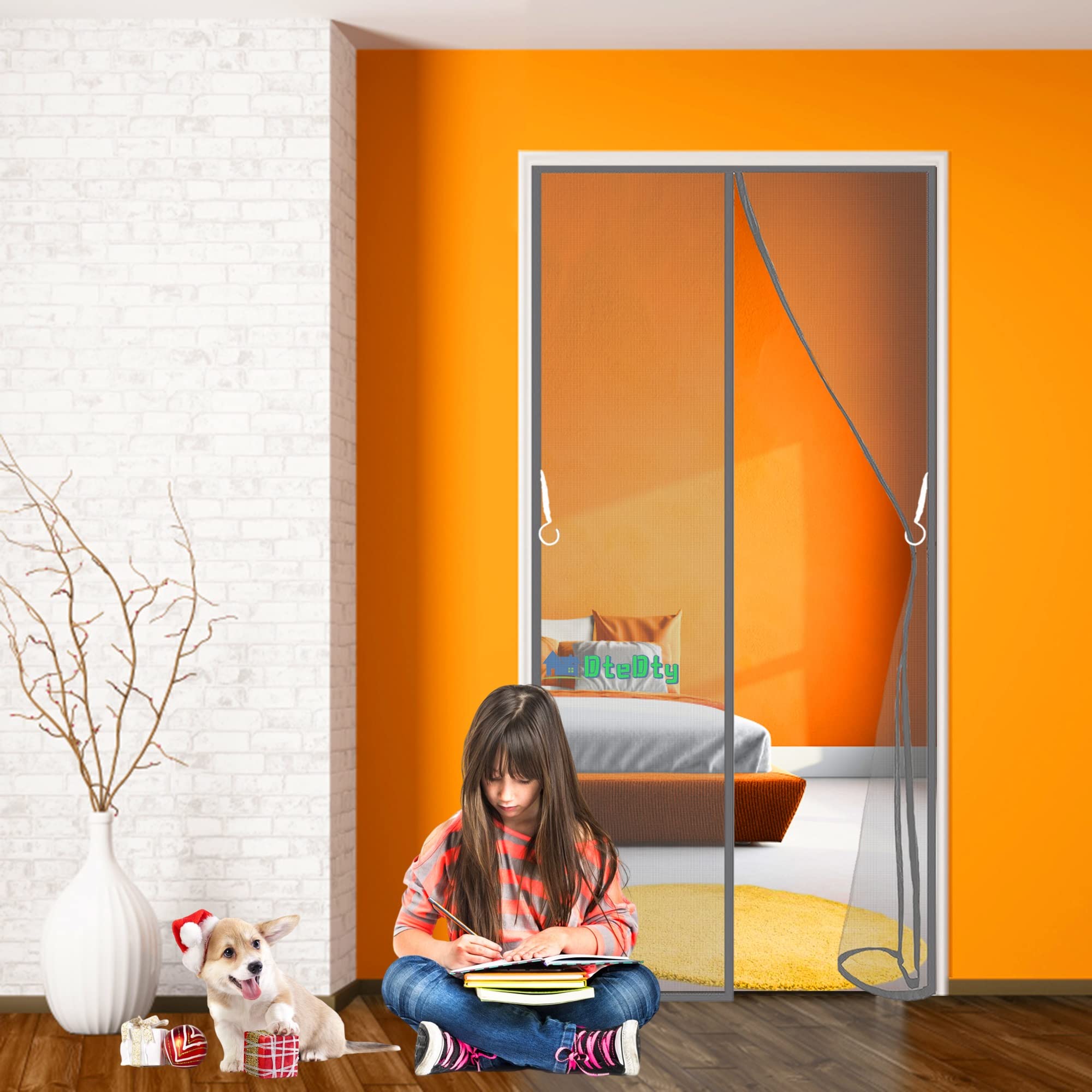 Mosquitera Ventana Magnética Kit, 240x185cm Cortina Mosquitera Ventana Cortina Antimosquitos Imán,Cinta Adhesiva para Exterior Jardín Balcón Salón Casa Tienda, Gris