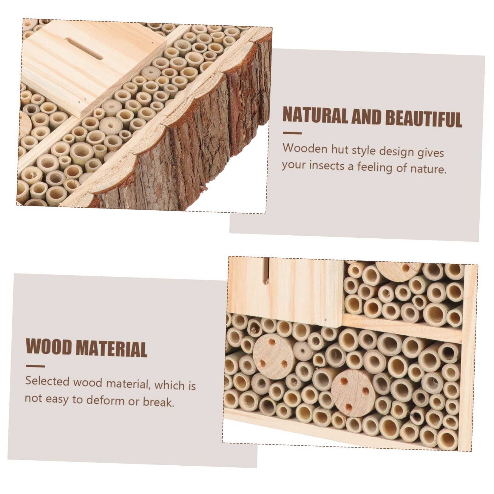 VICASKY Casa degli Insetti Decorativa Bee Cabin in Legno Beige Capanna da Giardino, per Attrarre Insetti Utili e Mantenere L’Ecologia del Prato