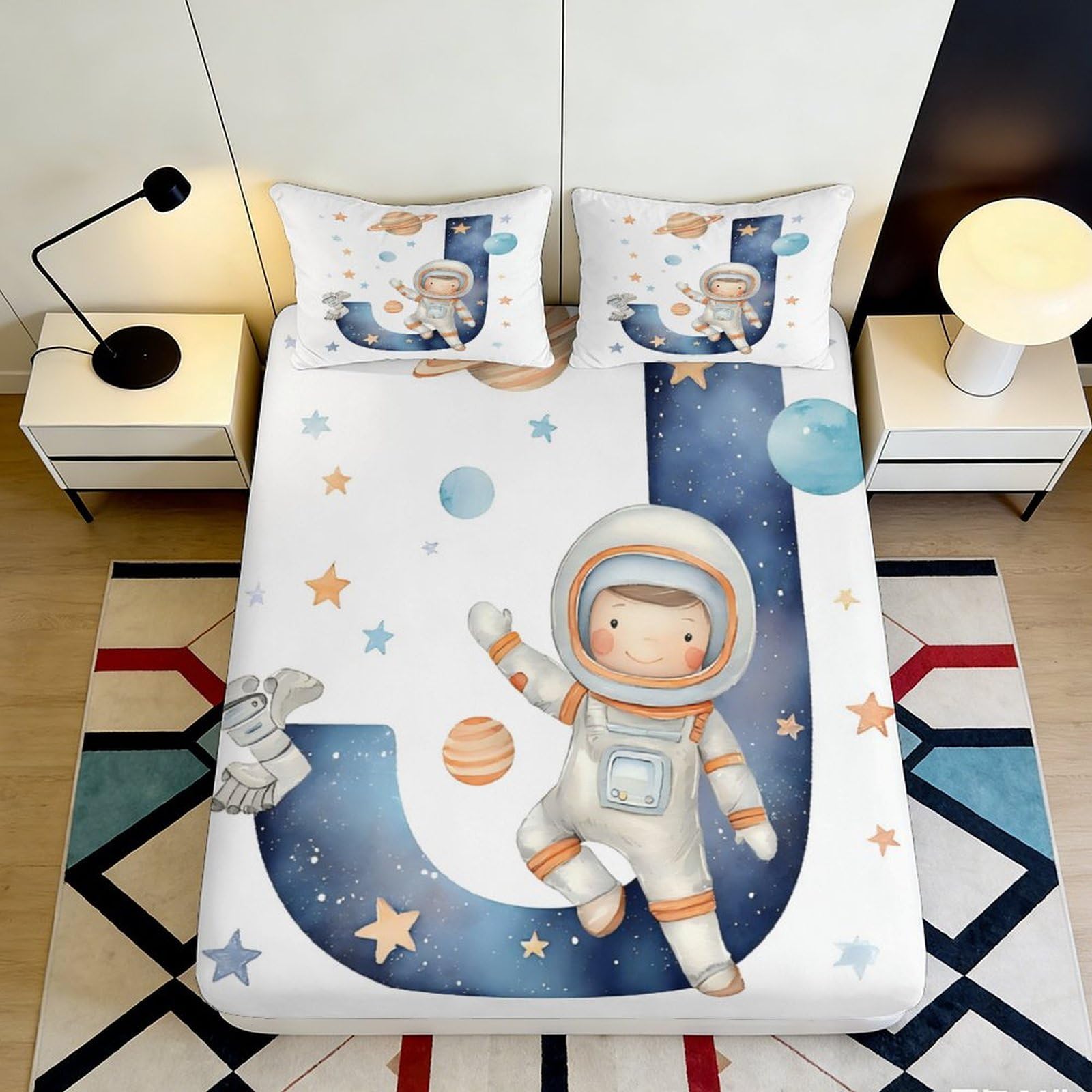 3D Printed Astronaut Space Adventure Fitted Sheet Microfiber Soft Non Slip Mattress Cover for Bedroom Dorm Room Bed Decor 120x200x25cm